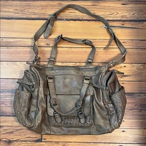 Anthropologie Brown Leather Duffle Bag